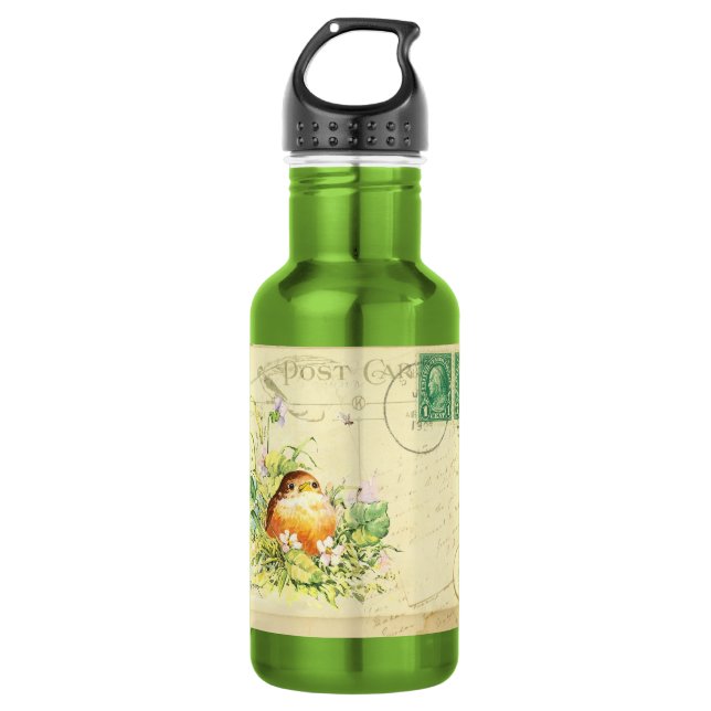 Baby Robin with Violets 532 Ml Water Bottle (Front)