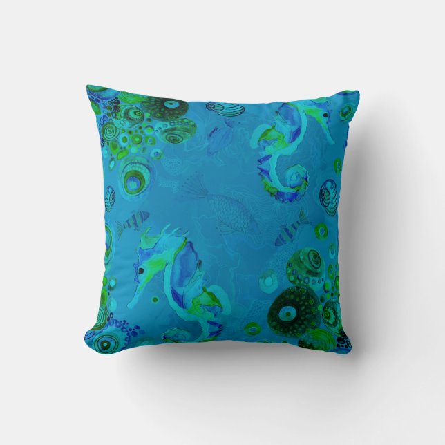 Baby Room Pillow with Underwater Sea Creatures (Front)