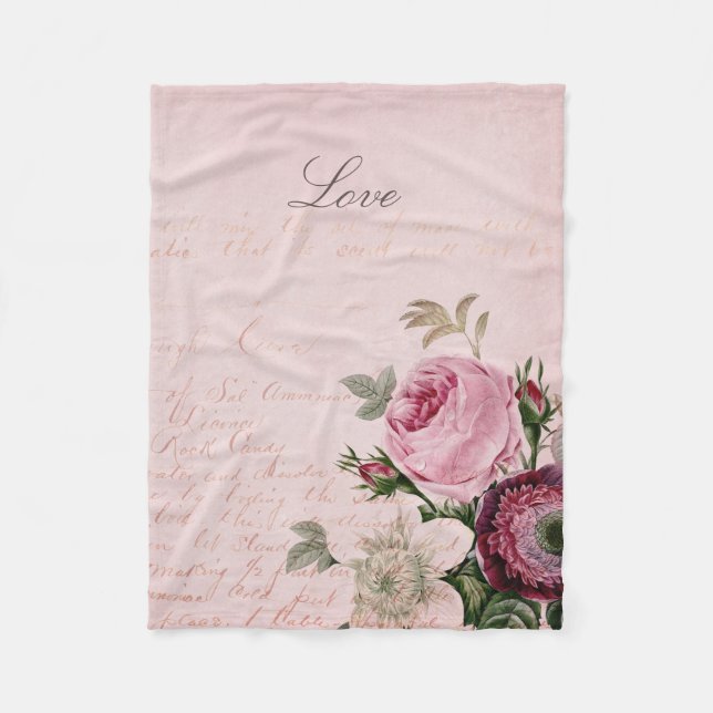 Baby Rose Peony Flower Fleece Blanket Love Pink (Front)
