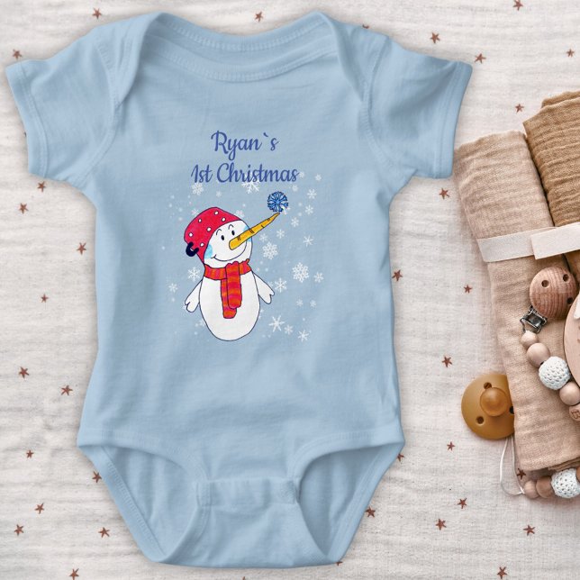 Baby`s 1st Christmas Cute Snowman Snowflake Boy Baby Bodysuit (Creator Uploaded)