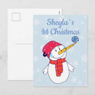 Baby˙s 1st Christmas Cute Snowman Snowflake Holiday Postcard