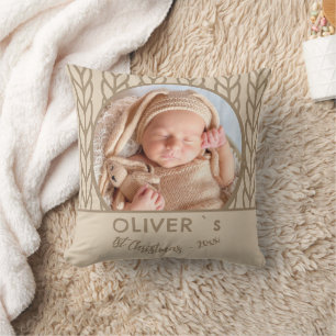 Baby`s 1st Christmas Knitting Photo Cushion