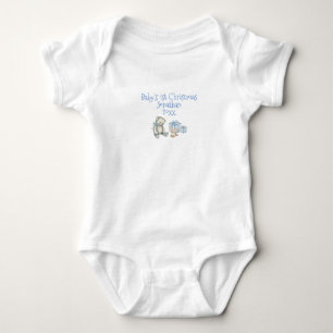 Baby’s 1st Christmas Personalise Blue Cute Baby Bodysuit
