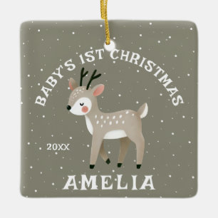 Baby’s 1st Christmas Reindeer Keepsake Photo Ceramic Ornament