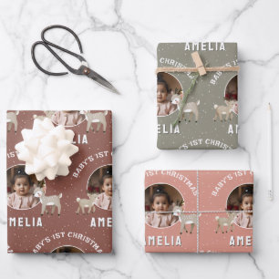 Baby’s 1st Christmas Reindeer Keepsake Photo Wrapping Paper Sheet