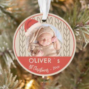 Baby`s 1st Christmas Santa Hat Knitting Photo Ornament
