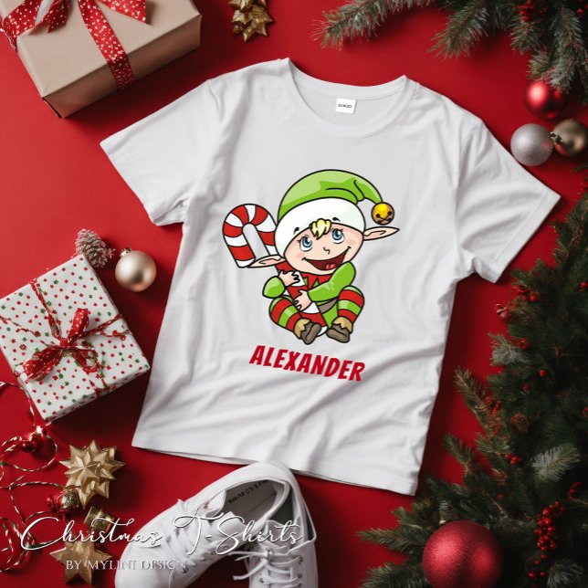 Baby`s Christmas Elf Candy Cane Christmas Baby T-Shirt (Creator Uploaded)