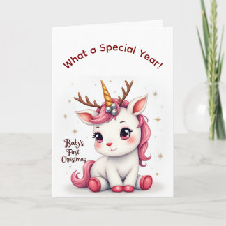 Baby’s First Christmas 2025 Unicorn Reindeer card