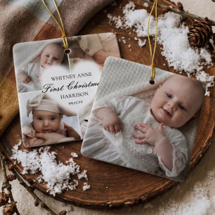 Baby’s First Christmas 4 Photo Collage Personalise Ceramic Ornament