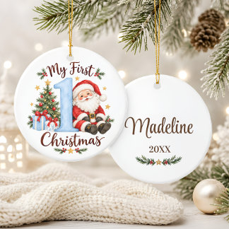 Baby’s First Christmas Blue Santa Ceramic Tree Decoration