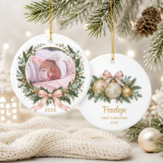 Baby’s First Christmas Blush Photo Ceramic Tree Decoration