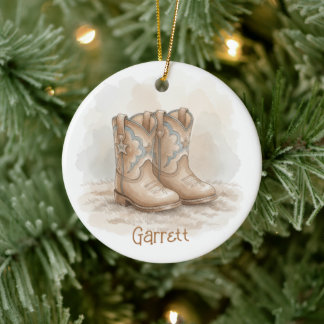 Baby’s First Christmas Cowboy Boots Ceramic Tree Decoration