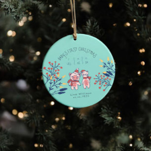 Baby’s First Christmas cute Pig and Bear Ceramic Tree Decoration