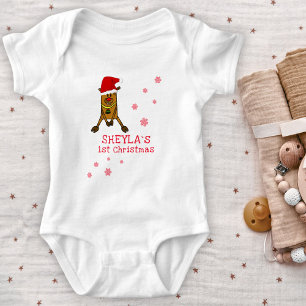 Baby`s First Christmas Deer with Santa Hat Baby Bodysuit