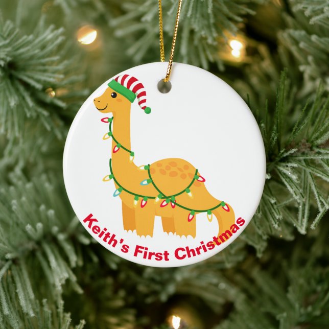 Baby’s First Christmas Dinosaur.  Customisable  Ceramic Tree Decoration (Tree)