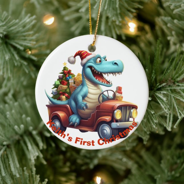 Baby’s First Christmas Dinosaur.  Customisable  Ceramic Tree Decoration (Tree)