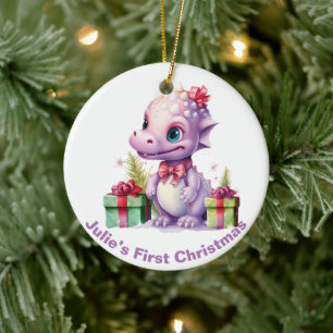 Baby’s First Christmas Dinosaur.  Customizable  Ceramic Tree Decoration