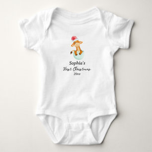 Baby’s First Christmas Giraffe Custom Name Baby Bodysuit