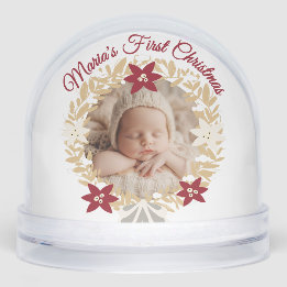 Baby’s First Christmas Gold Wreath Photo  Snowglobe