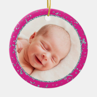 Baby’s First Christmas Hot Pink Silver Glitter Ceramic Tree Decoration