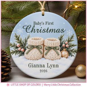 Baby’s First Christmas Knit Booties Photo Ceramic Tree Decoration