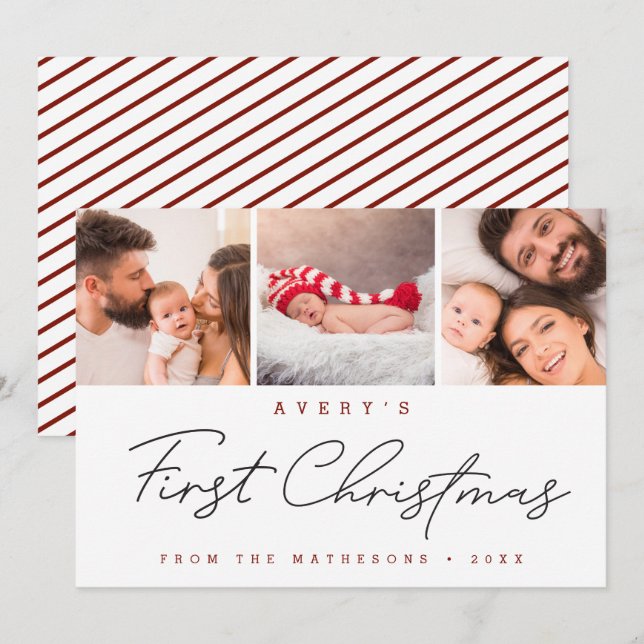 Baby’s First Christmas Modern Photo Collage Holiday Card (Front/Back)