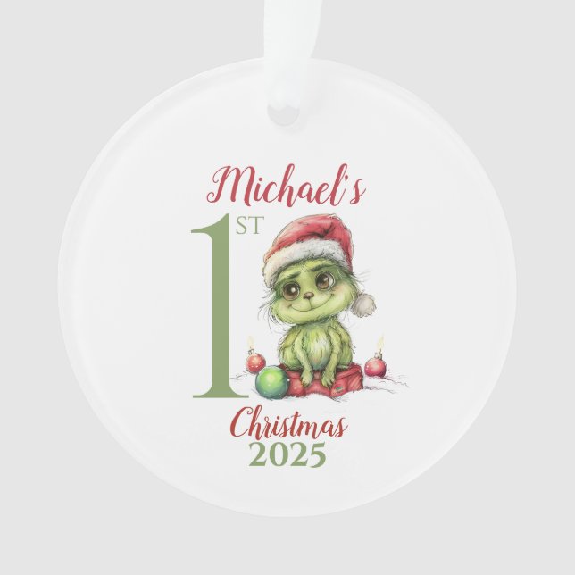 Baby’s First Christmas Ornament with Cute Grinch (Front)