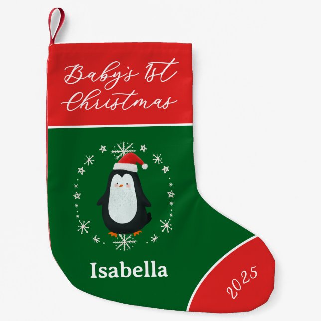 Baby’s First Christmas Penguin  Small Christmas Stocking (Front)
