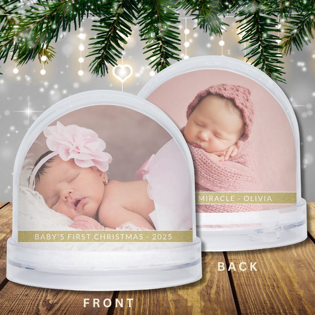 Baby’s First Christmas Personalised 2-Photo Gift Snowglobe (Creator Uploaded)