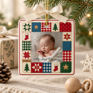 Baby’s First Christmas Photo Patchwork Ceramic Ornament