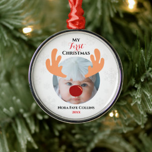 Baby’s First Christmas Photo, Reindeer Antlers Red Metal Tree Decoration