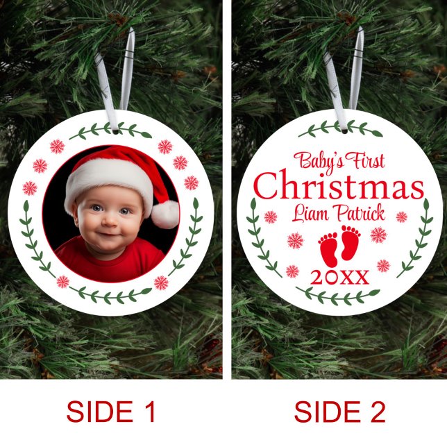 Baby’s First Christmas Photo Snowflakes and Laurel Ceramic Tree Decoration (Creator Uploaded)