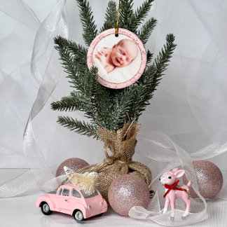 Baby’s First Christmas Pink Gold Glitter Ceramic Tree Decoration