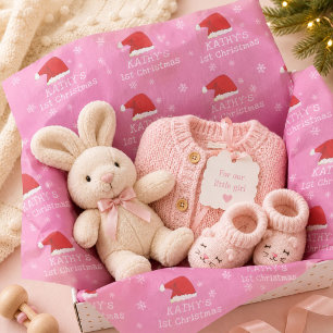Baby`s First Christmas Pink Santa Hat Snowflake Tissue Paper