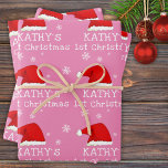 Baby`s First Christmas Pink Santa Hat Snowflake Wrapping Paper Sheet<br><div class="desc">Baby`s First Christmas Pink Red Santa Hat Snowflake Wrapping Paper Sheets. Cute baby first Christmas design with a Santa hat,  snowflakes and a baby name in a white script - personalise with your baby`s name.</div>