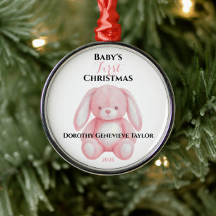 Baby’s First Christmas Pink Teddy Bear Personalise Metal Tree Decoration