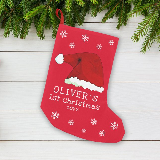 Baby`s First Christmas Red Santa Hat Snowflake Small Christmas Stocking (Creator Uploaded)