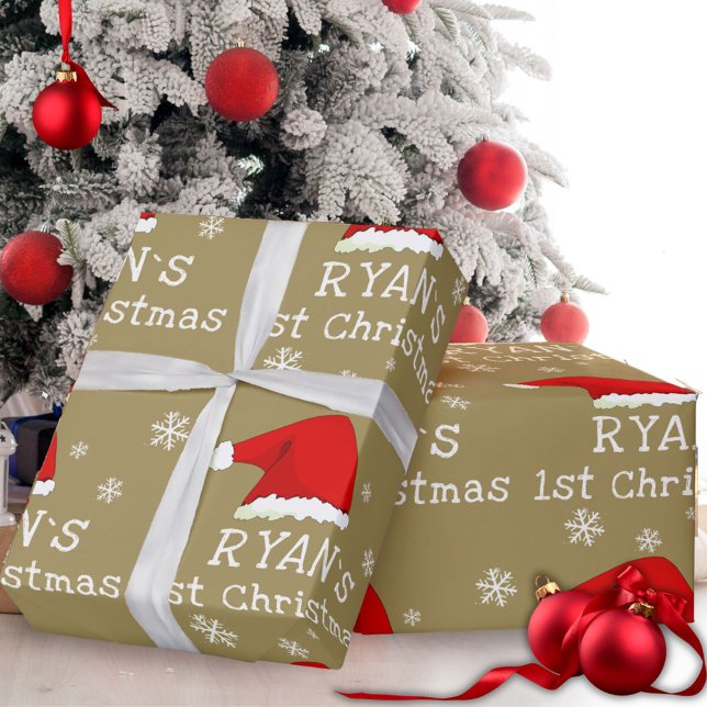 Baby`s First Christmas Red Santa Hat Snowflake  Wrapping Paper (Creator Uploaded)