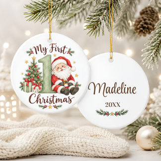 Baby’s First Christmas Sage Green Santa Ceramic Tree Decoration