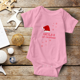 Baby`s First Christmas Santa Hat Snowflake Baby Bodysuit