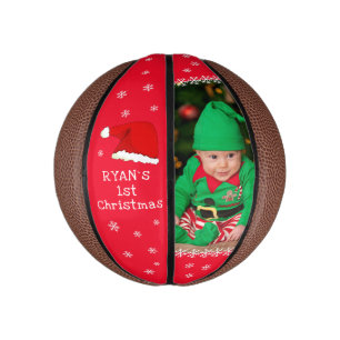 Baby`s First Christmas Santa Hat Snowflake Photo  Mini Basketball