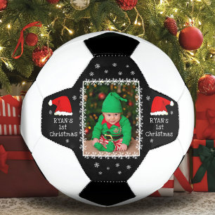 Baby`s First Christmas Santa Hat Snowflake Photo Soccer Ball