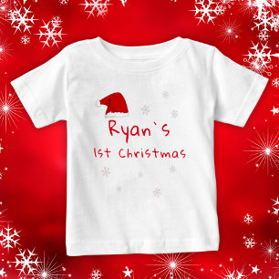 Baby`s First Christmas Santa Hat Snowflakes Baby T-Shirt
