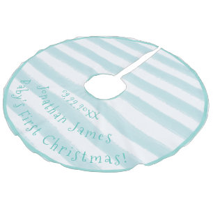 Baby’s First Christmas Typography Boy Blue Faux Linen Tree Skirt