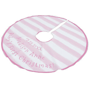 Baby’s First Christmas Typography Pink Girly Nam Faux Linen Tree Skirt