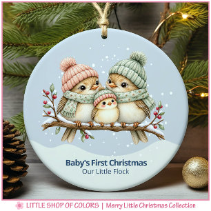 Baby’s First Christmas Woodland Bird Family Photo Ceramic Tree Decoration