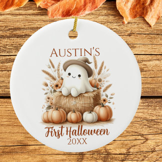 Baby’s First Halloween Ghost with Pumpkins Ceramic Tree Decoration