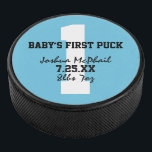 Baby’s First Hockey Puck<br><div class="desc">Baby’s first hockey puck design. customise with jersey number, baby’s name, date of birth, and weight.</div>