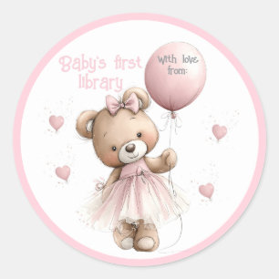 Baby’s First Library Sticker Pink Teddy Bear