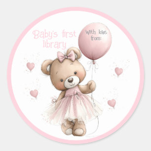 Baby’s First Library Sticker   Pink Teddy Bear